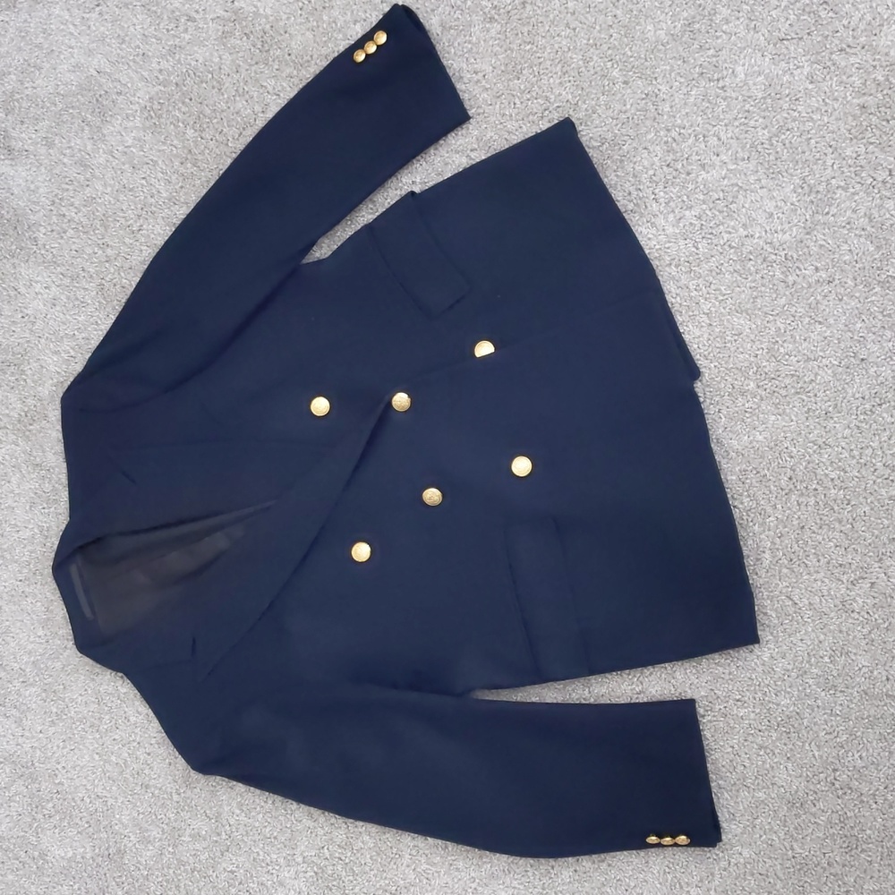Navy Double-Breasted Blazer with Gold Buttons, 42S Medium Weight Wool